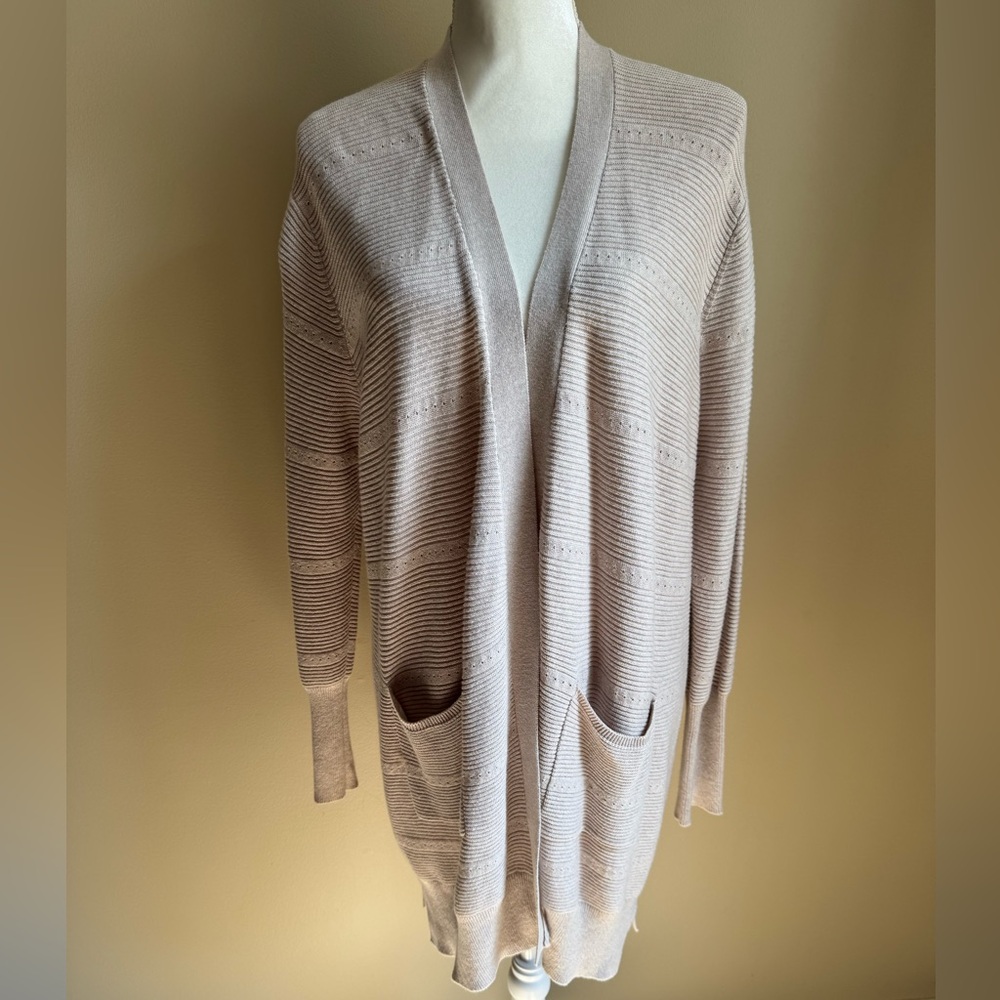 WISPR by Brodie Ribbed Pointelle Stitch Lightweight Long Cardigan NWT